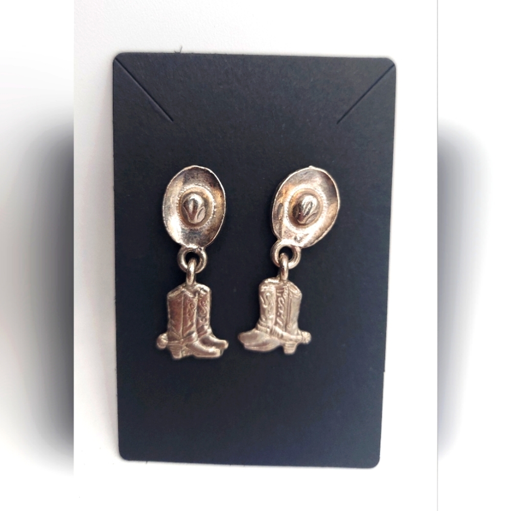 Artist Signed Hat and Boots Silver Earrings
